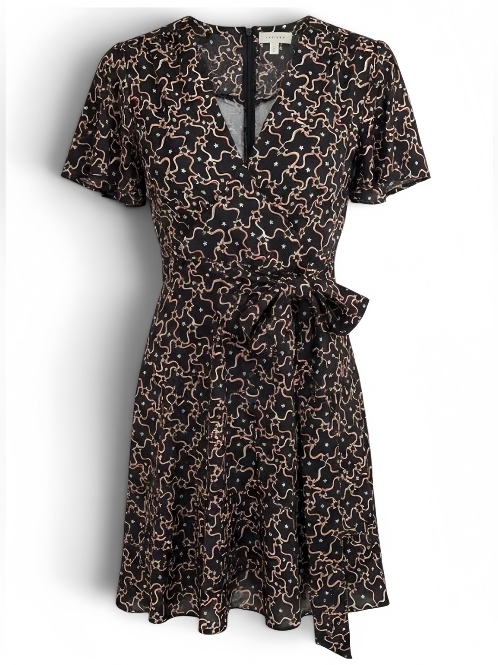 Topshop A-line Tie Bow Dress with Star & Ribbon Print in Black, Coral, and White